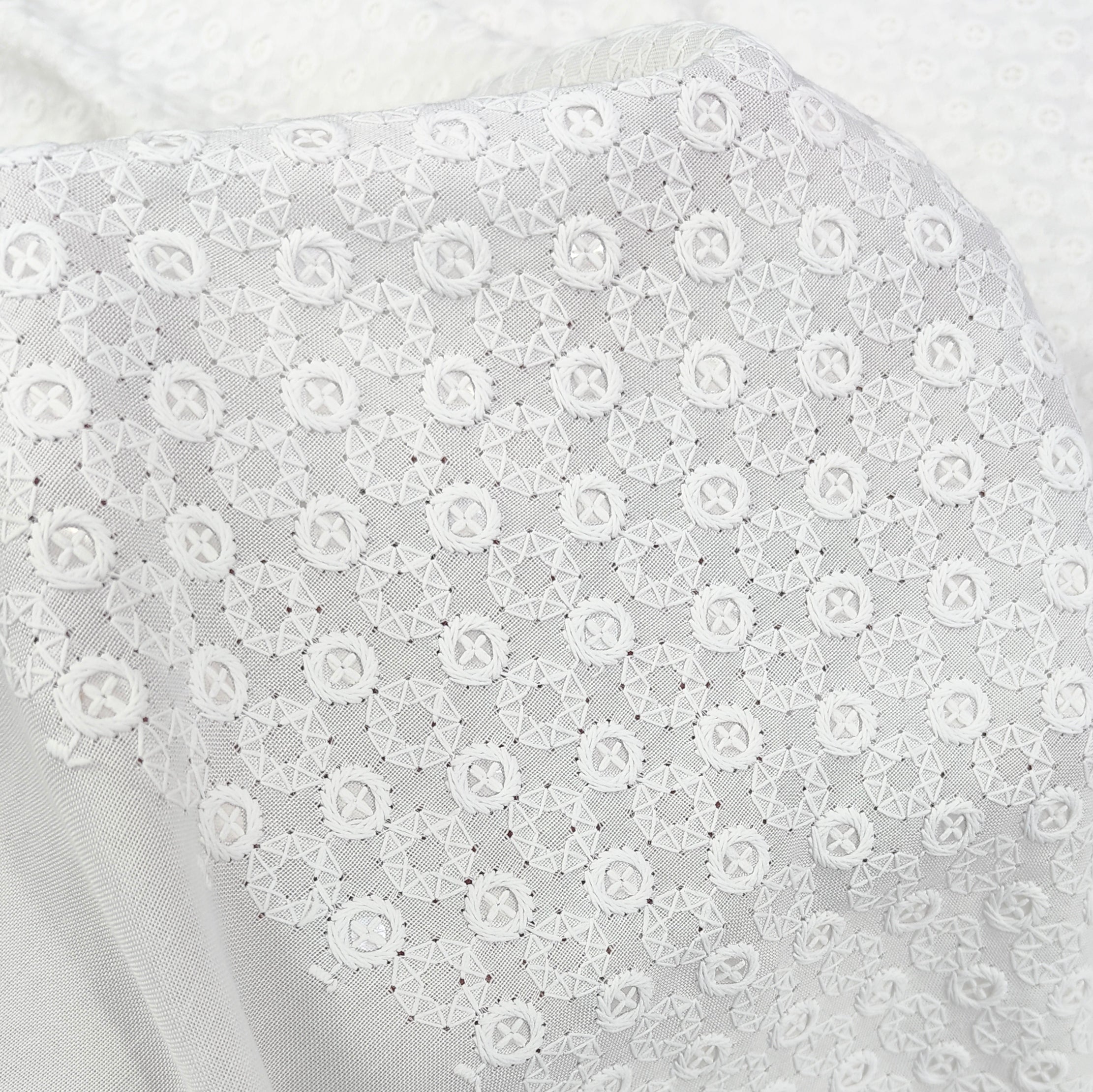 Kurta Fabric ManTire Designer Rayon Lucknowi Chikankari with Sequin Work Colour White